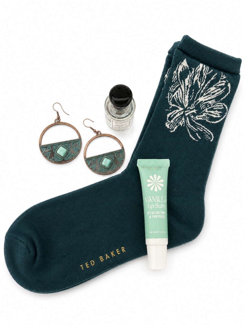 Ted Baker Teal Crew Socks with Floral Knit & Sand & Fog Bundle